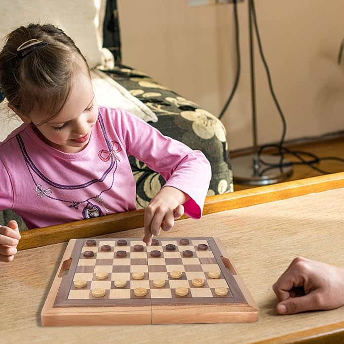 GSE Games & Sports Expert 16 Deluxe 3-in-1 Wooden Folding Chess Checker & Backgammon Board Game Combo Set Portable Travel Game Set for Kids & Adults