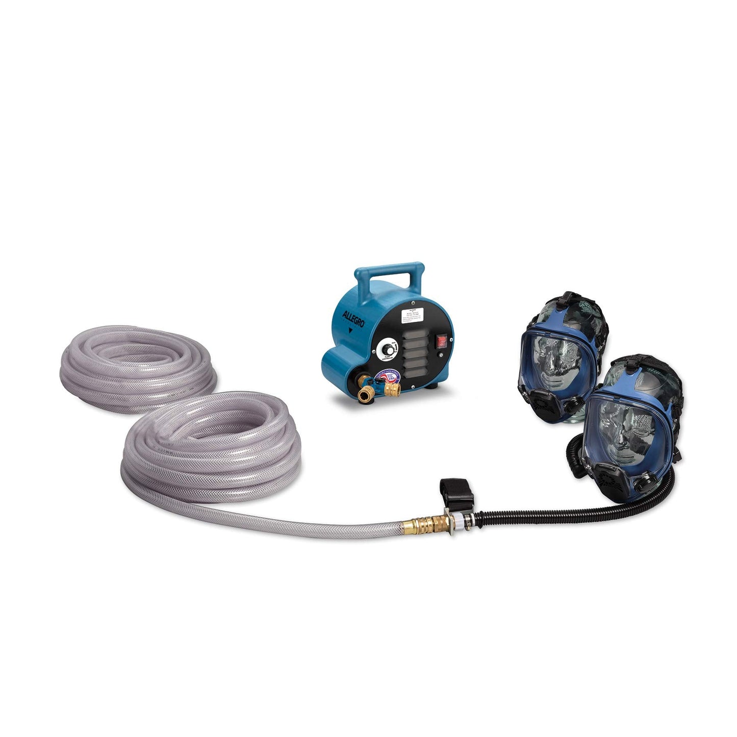 Allegro 9200-02A | Two Worker Full Mask Breathing Air Respirator System with 50ā Hose | Portable Blower Unit | NIOSH Approved Full Mask Respirators | Durable Silicone Facepiece