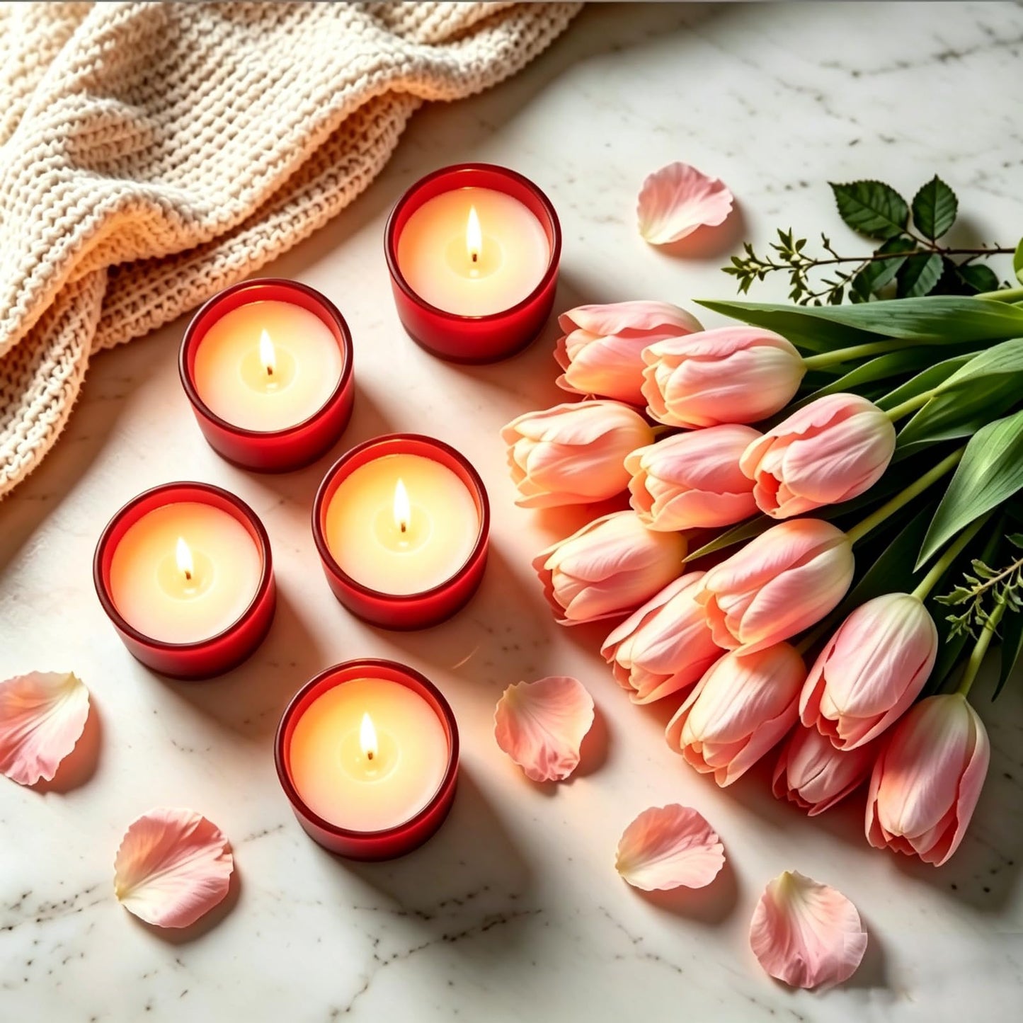Set of 4 White Unscented Soy Candles, Red Glass Filled Votive Candles, Hand Poured Wax Candle for Home Décor Aromatherapy Spa Holidays Party and Weddings