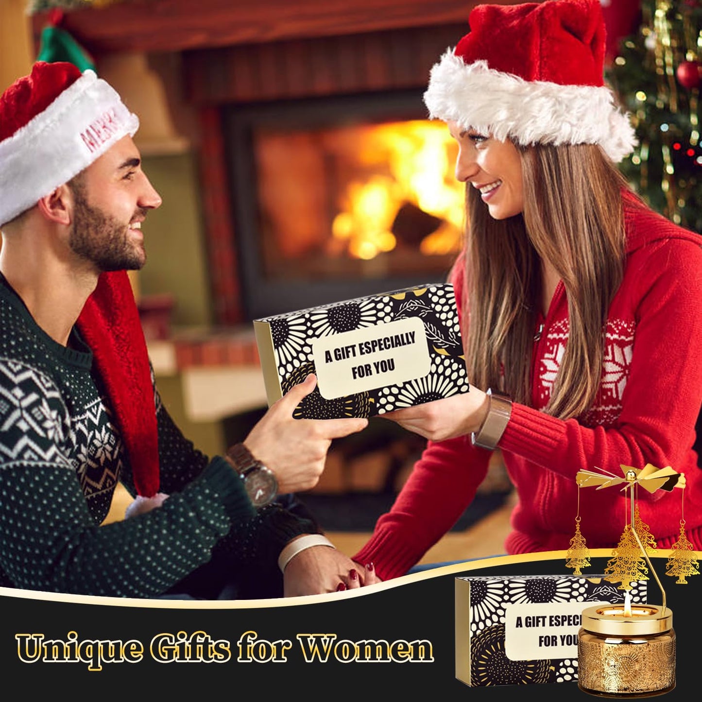 Nialnant Christmas Tree Rotating Scented Candle Gift for Women Mom Daughter Sister Wife, Unique Rotating Scented Candle Gifts for Birthday Christmas Holiday Party Table Decoration