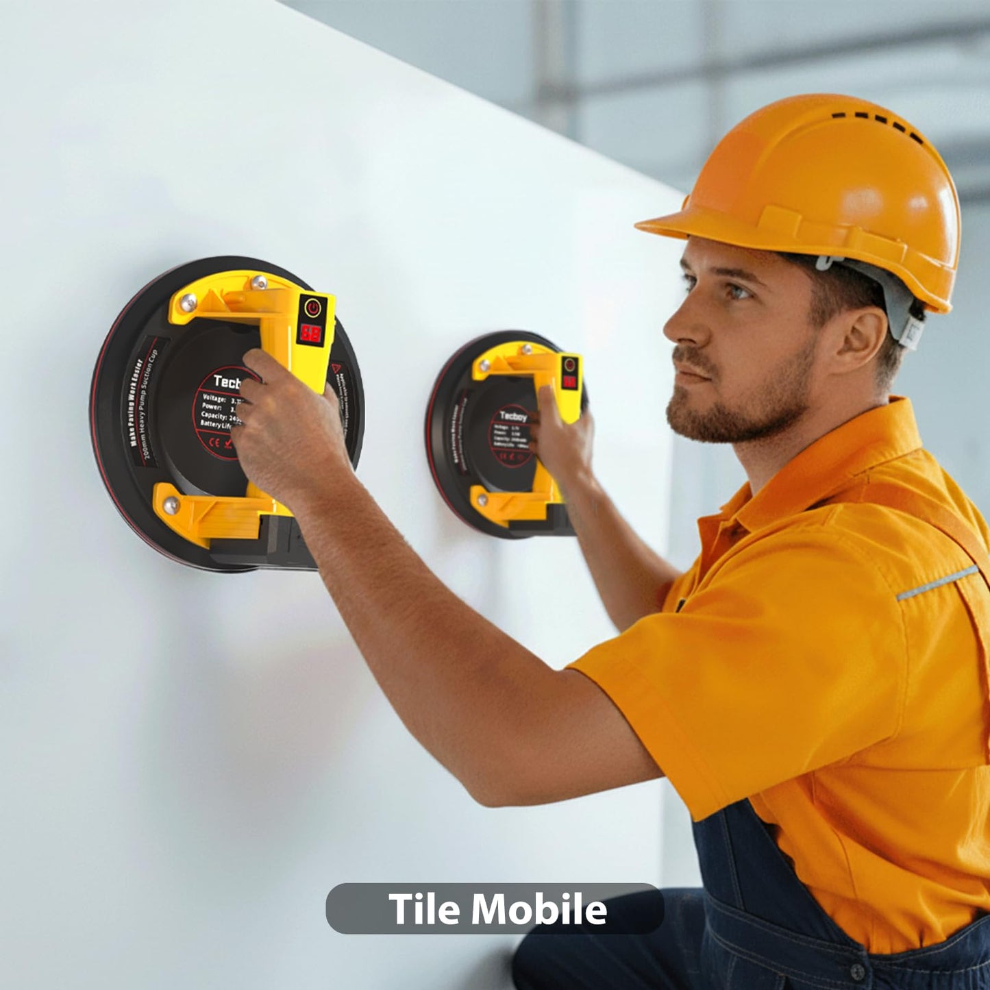 Electric Tile Suction Cups Lifter Tool Suction Cup for Glass 8" Heavy Duty 680 Lbs Battery Powered with 4X 2400mAh Batteries, Auto Start Pump, for Lifting Large Glass, Tile, Granite, Metal, Floor