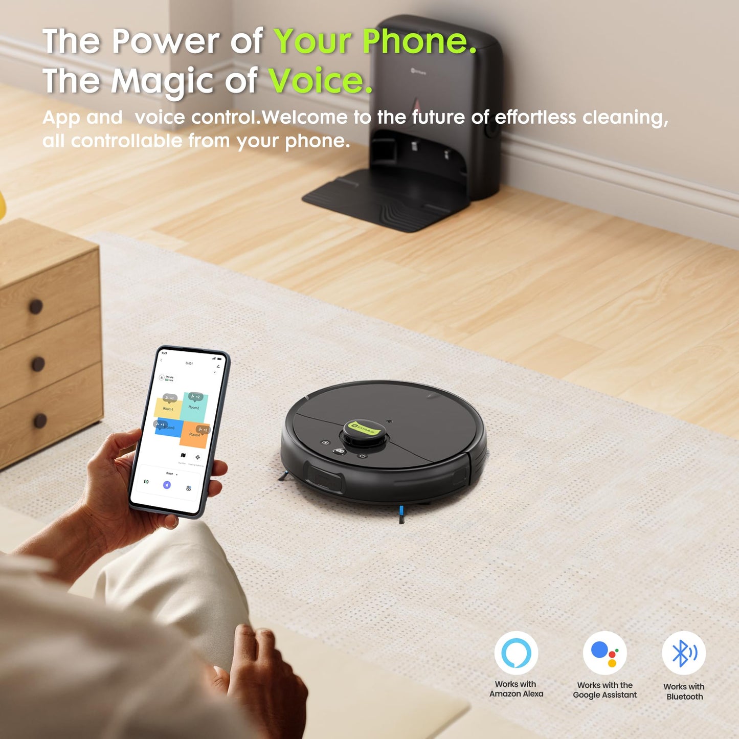 Robot Vacuum and Mop, Pet Hair Tangle-Free Cutter Technology, Max 10,000Pa Suction, Laser Navigation, Pet Laser, 75-Days Capacity, Carpet Lift Detection, APP & Voice Control, Robotic Vacuums Cleaner