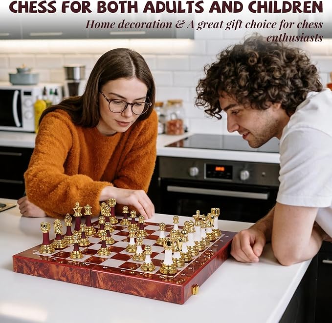 15 Inch Chess Set with Weighted Acrylic Chess Pieces – Tournament Size 3.5” King – Elegant Folding Chess Board for Adults and Kids Professional Family Chess Board Game Set for Home Office & Gift