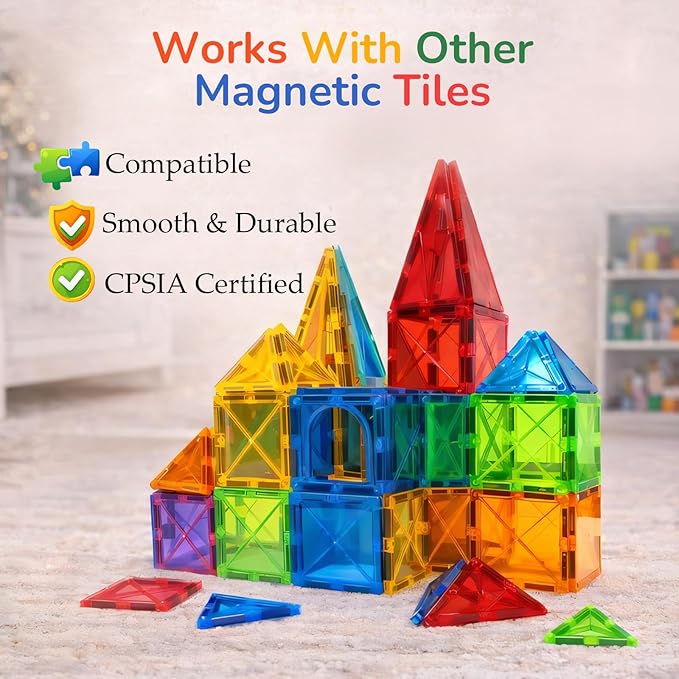 LATI Magnetic Tiles Starter Set for KidsBeginner Magnetic Building Blocks for Early Learning Build in 2D & 3D Open-Ended STEM Building ToyEasy to Start for Early BuildersToy Gift for Ages 3–6