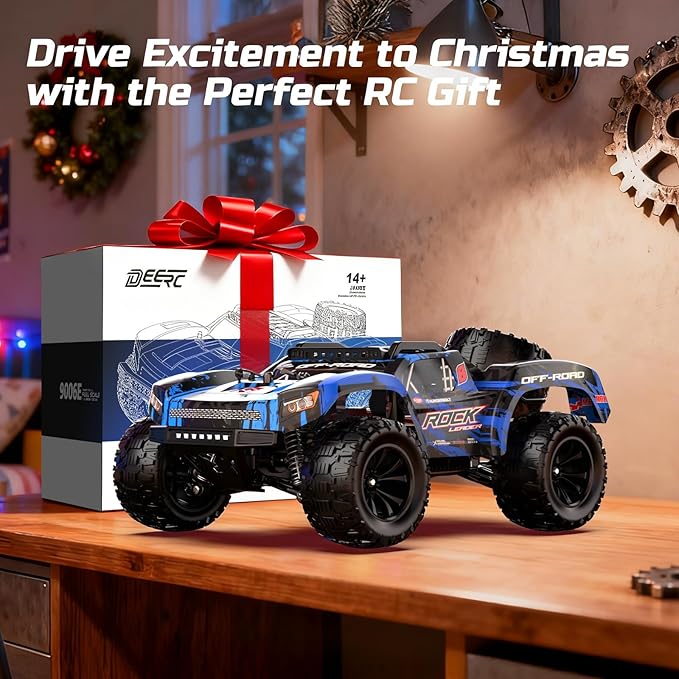 DEERC 1:12 Fast RC Cars 45KPH 4WD High Speed Short Course RC TruckOff-Road All Terrain Remote Control Car with 2 Rechargeable Batteries & Spare Tire2.4GHz RC Monster Truck for Adults Kids Boys