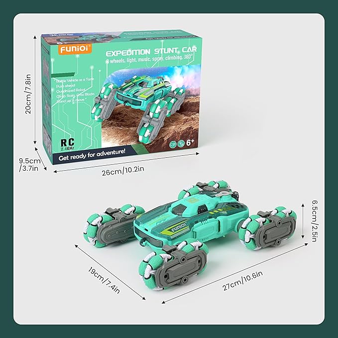 Cool 8WD RC Stunt Car for Kids Ages 6 7 8-12 13 14 Year Old - Remote & Gesture Hand-Controlled Toy with Lights & Music Rotating Drift Car for Boys 2.4Ghz