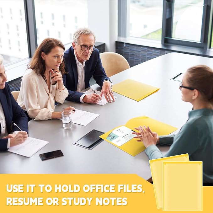 Henoyso 150 Pack Plastic Folders with Clear Front Pockets Heavy Duty File Folders with 2 Pockets and Card Slot for Classroom School & Office Bulk Supply (Yellow)