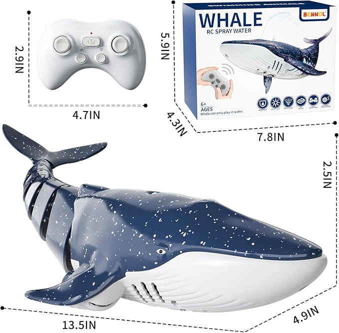 2.4Ghz Remote Control Whale Shark Toys for Boys Kids 1:18 Scale High Simulation Whale Shark for Pool Electric RC Shark Fish Toys with Light & Spray Water Function for 4 5 6 7 8 9 Year olds Kid