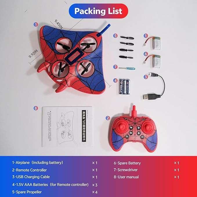 RC Plane Spider Toys for Kids 2.4Hz 3.5CH Foam Remote Control Airplane with Altitude Hold One Button Takeoff/Landing 360° Stunt Flips LED Lights Ideal Gift for Kids Boys & Girls Beginners
