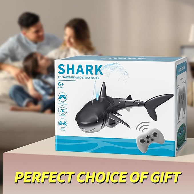 2.4GHz Remote Control Shark Toy for Pool 1:18 Scale High Simulation RC Shark with Light & Spray Water Electric Remote Controlled Swimming Water Pool Toys for 4 5 6 7 Year olds Kid Boys Girls
