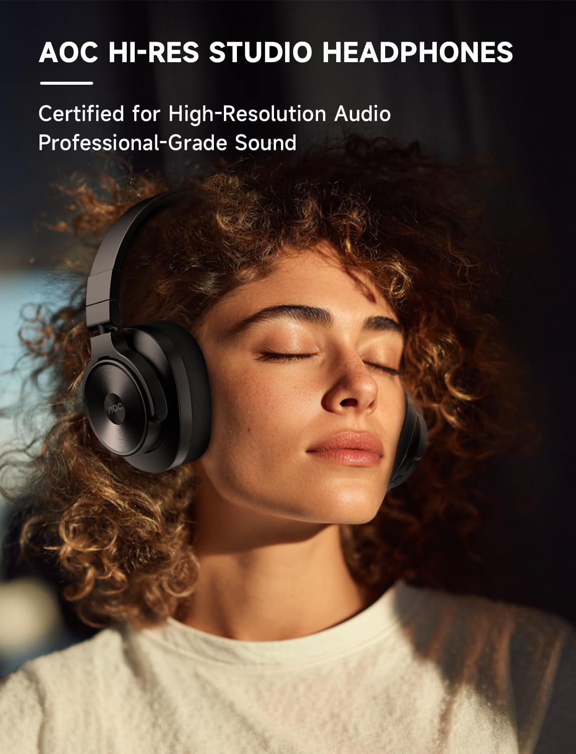 AOC Bluetooth Over Ear Headphones, Wireless Studio Monitor & Mixing DJ Headphones with 72H Playtime, Hi-Res, Built-in Mic, 3.5mm/6.35mm Wired Audio Jack for Guitar AMP, Podcast, PC Gaming - Black