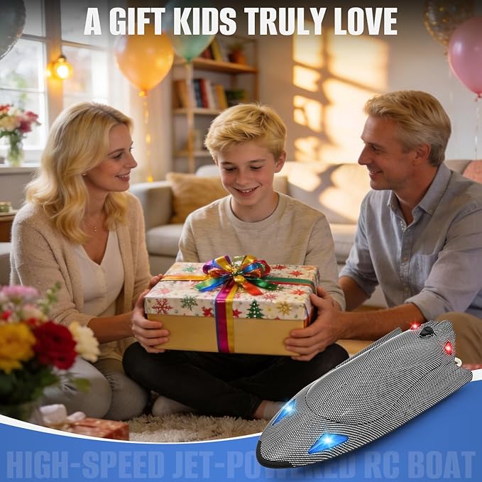 Rc Boat12 inch Big Remote Control Boats with LED Light40 KPH Fast RC Speed Boats with 2000mAh Battery Ideal Waterproof Toy Boats for Lakes & Pools & Salt Water Summer Toys for Adults