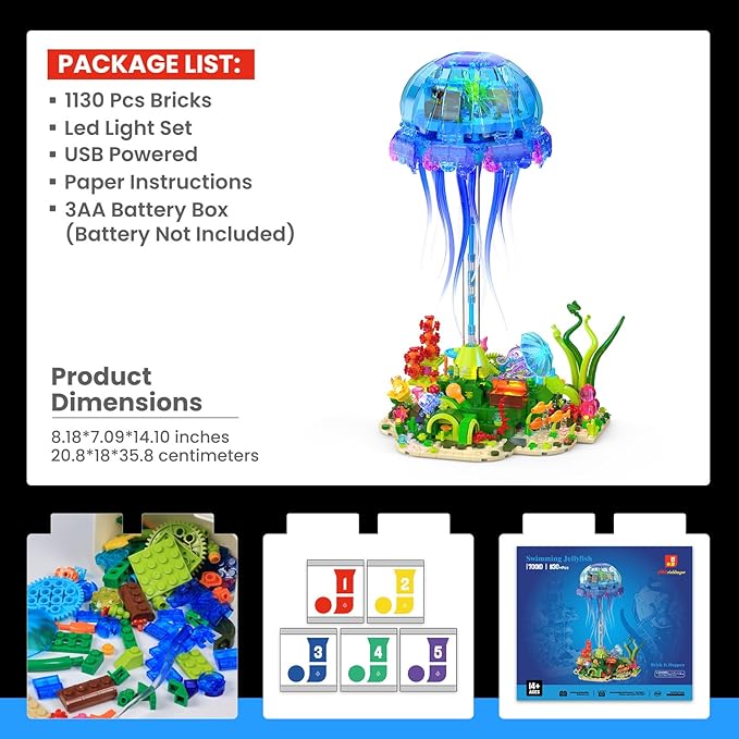 JMBricklayer Jellyfish Building Set with LED Lights Ocean Animal Collection Toy Floating Jellyfish Lamp Sea Creature Display for Adults Home & Office Decor Creative Gifts for Boys Girls 14+