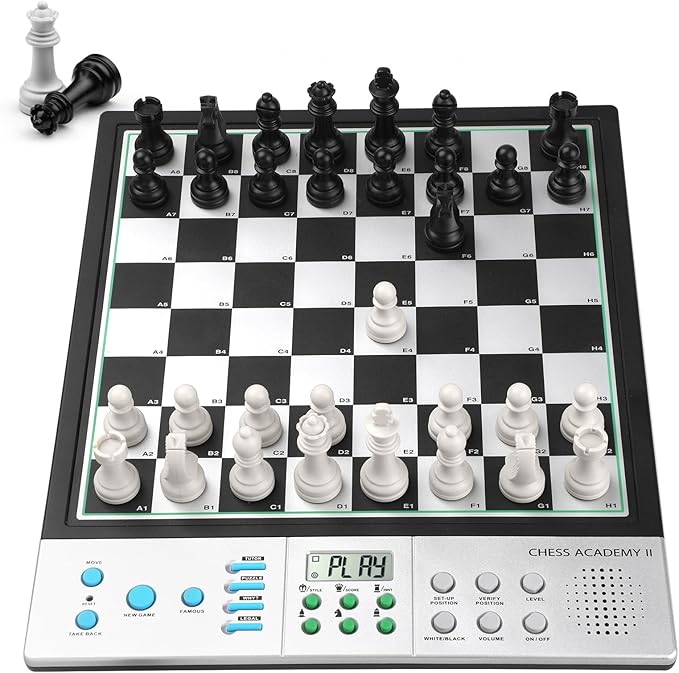 Advanced Electronic Chess Board Smart Computer Chess Set AI Voice Coach Learning for Kids ELO 2200+ for Improving Players Magnetic Large Pieces & Board Perfect for Adults LCD Display(Silver)