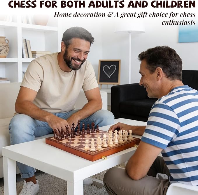 20 Inch Super Large Wooden Chess Set Hand-Carved Wooden Chess Pieces with 4.5” King Built-in Storage & 2 Extra Queens Luxury Folding Tournament Chess Board Game for Adults and Kids