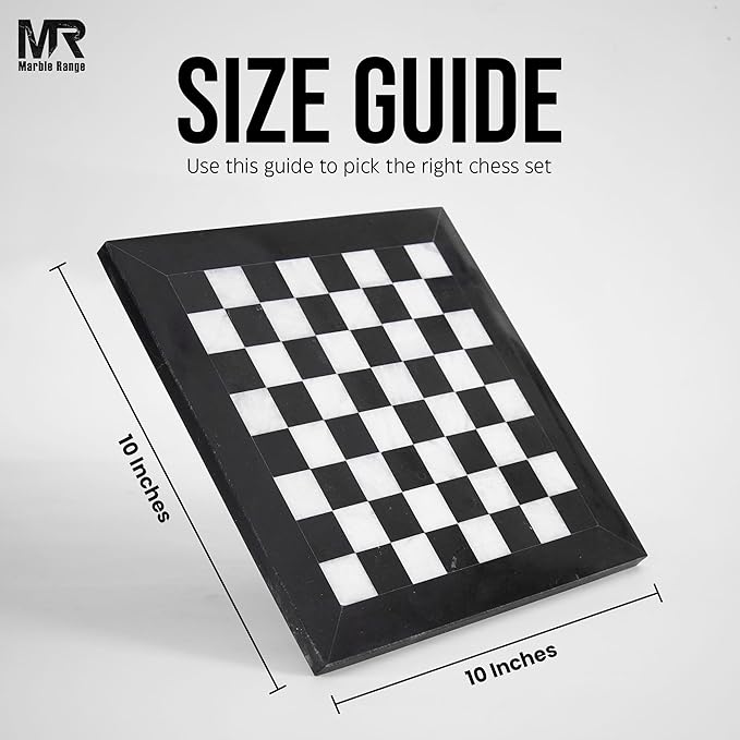 Marble Chess Set for Adults 10 Handmade Black & White Board Game with 32 Chess Pieces 2 Extra Queens & Storage Box Luxury Travel Game Elegant for Home Decor