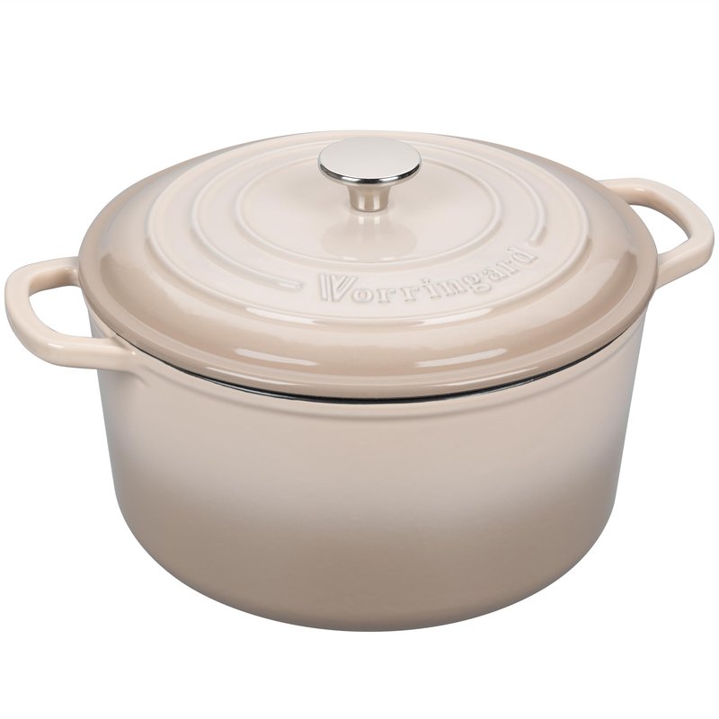 VORRINGARD Enameled Cast Iron Dutch Oven Pot with Lid, for Sourdough Bread Baking, Round Dutch Ovens, 4.5 Quart, Latte