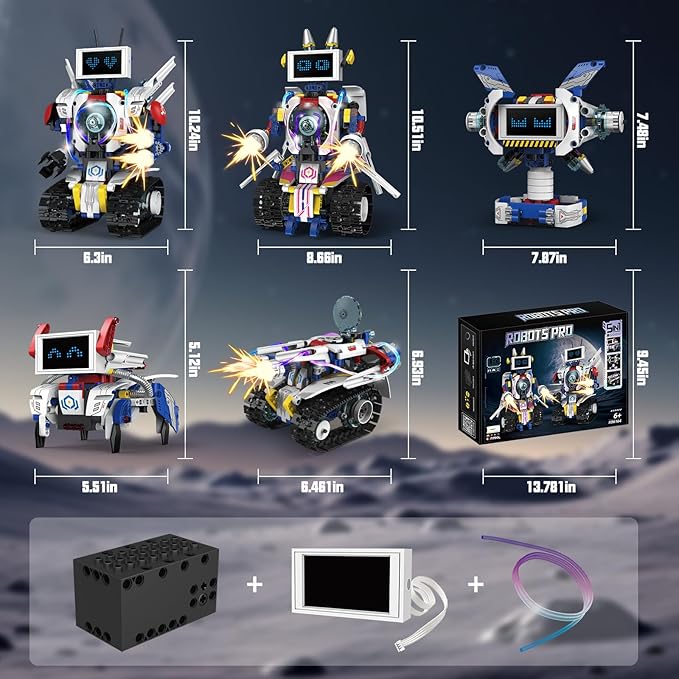 5 in 1 STEM Robot Building Kit APP & Remote Control Screen Building Toys Eye Coding Robots Rechargeable 620Pcs DIY Super Warriors for Kids Learning Boys Girls Birthday Gifts