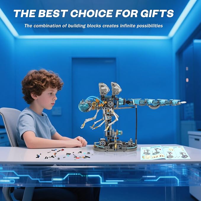 Mechanical Dragonfly Building Blocks STEM Kit - Insect Animal World Model with LED Light & Display Stand Educational Toys for Boys Ages 12+ & Adults and Kids Creative Birthday Gift