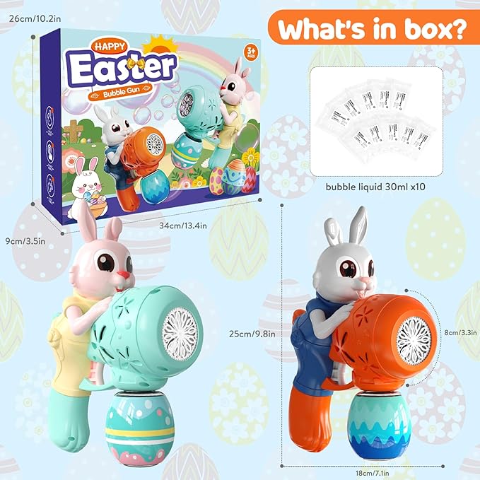 Bubble Guns for Toddlers2pcs Rabbit Bubble Machine for KidsAutomatic Bubble Blower with 10 Bubble SolutionsOutdoor Toys Easter Baskets Stuffers Gift for Age 3 4 5 6 7 8 Years Old Boys Girls