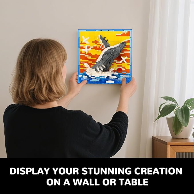 Whale Animal 3D Wall Art Micro Mini Building Blocks Set Unique Home Wall Decor or Table Display Ideal Gift Toy for Adults & Boys Girls 14+ (1495 PCS)