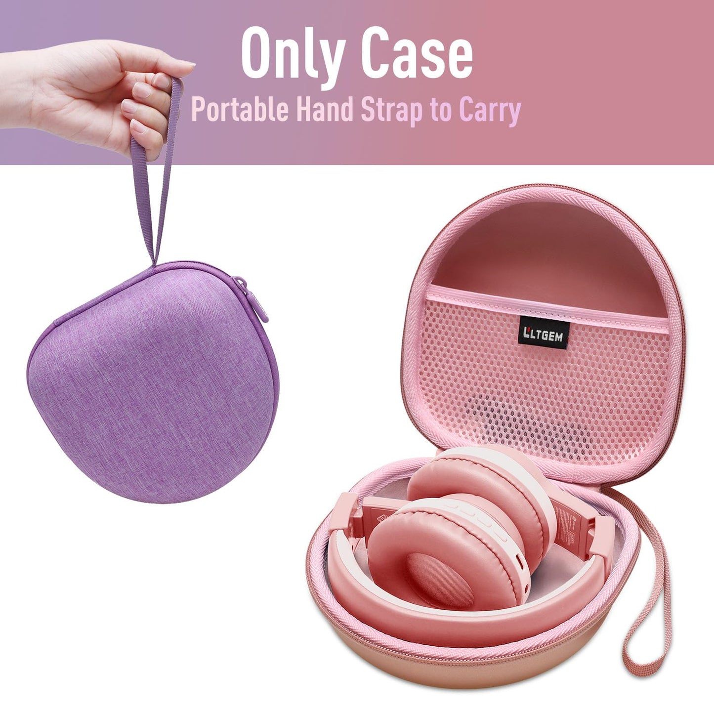 Kids Headphones Case Compatible with iClever BTH12 / HS19 / BTH26 / JoySpark-T5 / Candy Bila BH03 / EarFun/IMYB/MIDOLA MD-B01 / noot Products Foldable Kids Headphones, Purple+Green Edge (Case Only)