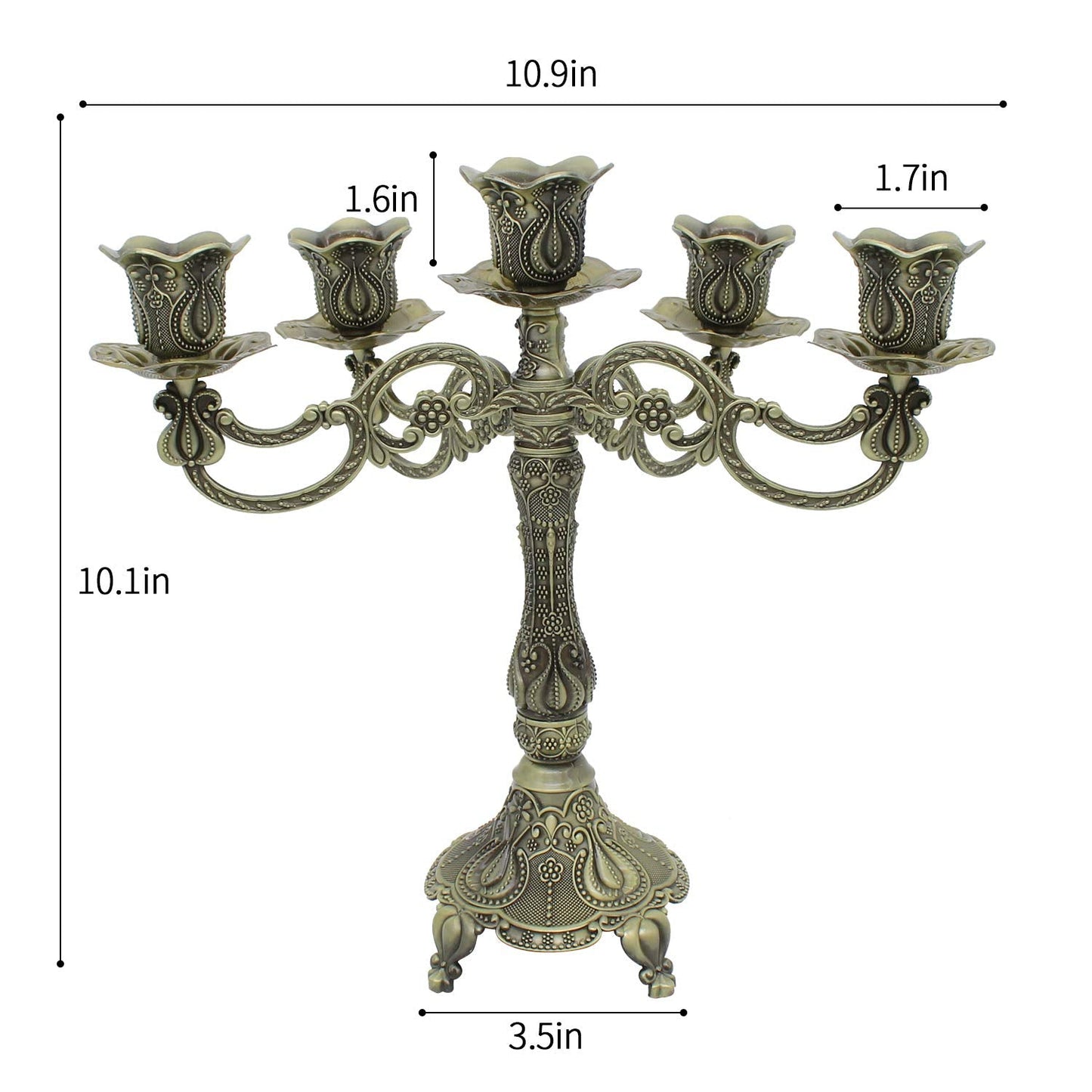 Dorlotou Metal Candelabra 5-Candle 10.1 Inch Tall Candle Holder Stick for Home Wedding Event and Party Festival,Bronze