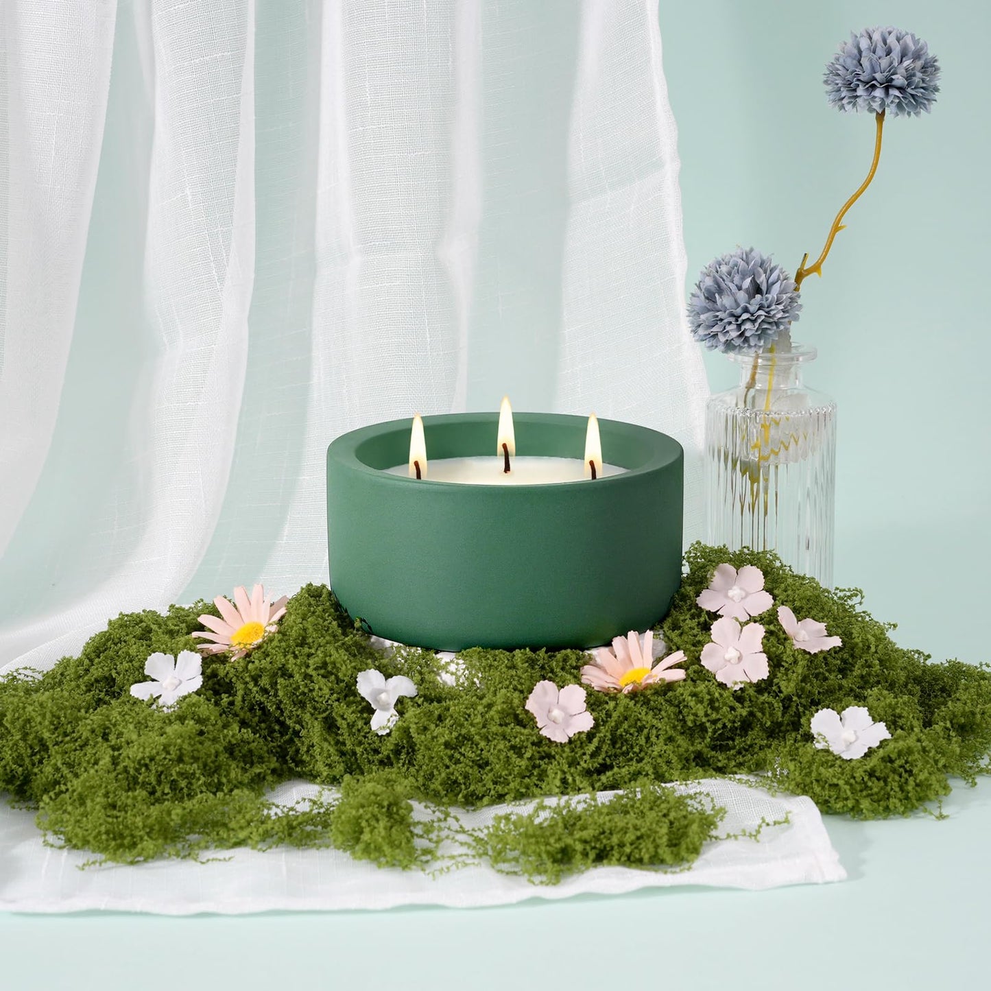 Viyffo 20oz Large Scented Candle - Lemongrass & Bergamot, 3 Wick Home Scented Candle for Women and Men, Non Toxic Soy Candle, Green Ceramic Jar, Luxury Home Fragrance, Spring Décor & Birthday Gift
