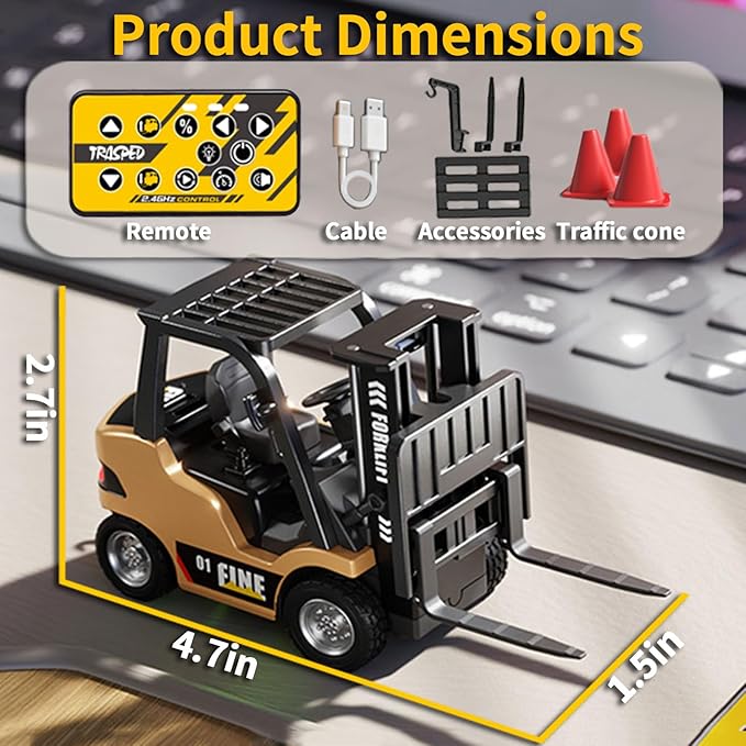RC Forklift 1/64 Scale Remote Control Forklift Cranes 2.4Ghz Metal RC Truck with Hook & Metal Fork 2 Speed RC Construction Vehicle APP Control Toys for Adults Boys and Girls Gift