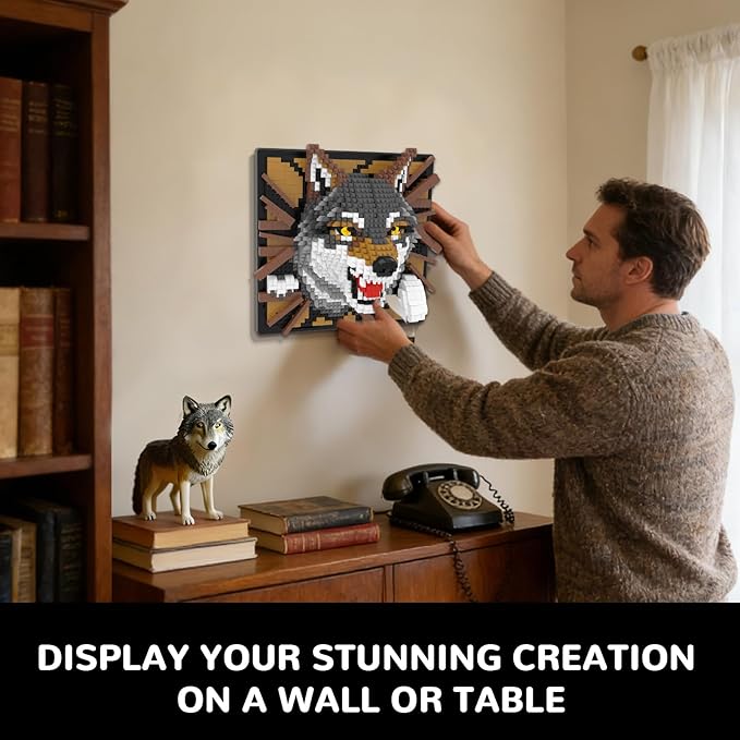 Wolf Animal 3D Wall Art Micro Mini Building Blocks Set Unique Home Wall Decor or Table Display No Compatible with Lego Ideal Gift Toy for Adults & Boys Girls 14+ (1512 PCS)
