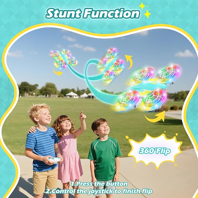 LED RC Drone for Kids 6+ Christmas Birthday Gift for Boys & Girls with Remote Batteries 360° Flip High Speed Mode 45 Min Flight Indoor and Outdoor Flying Toy - Blue Yellow