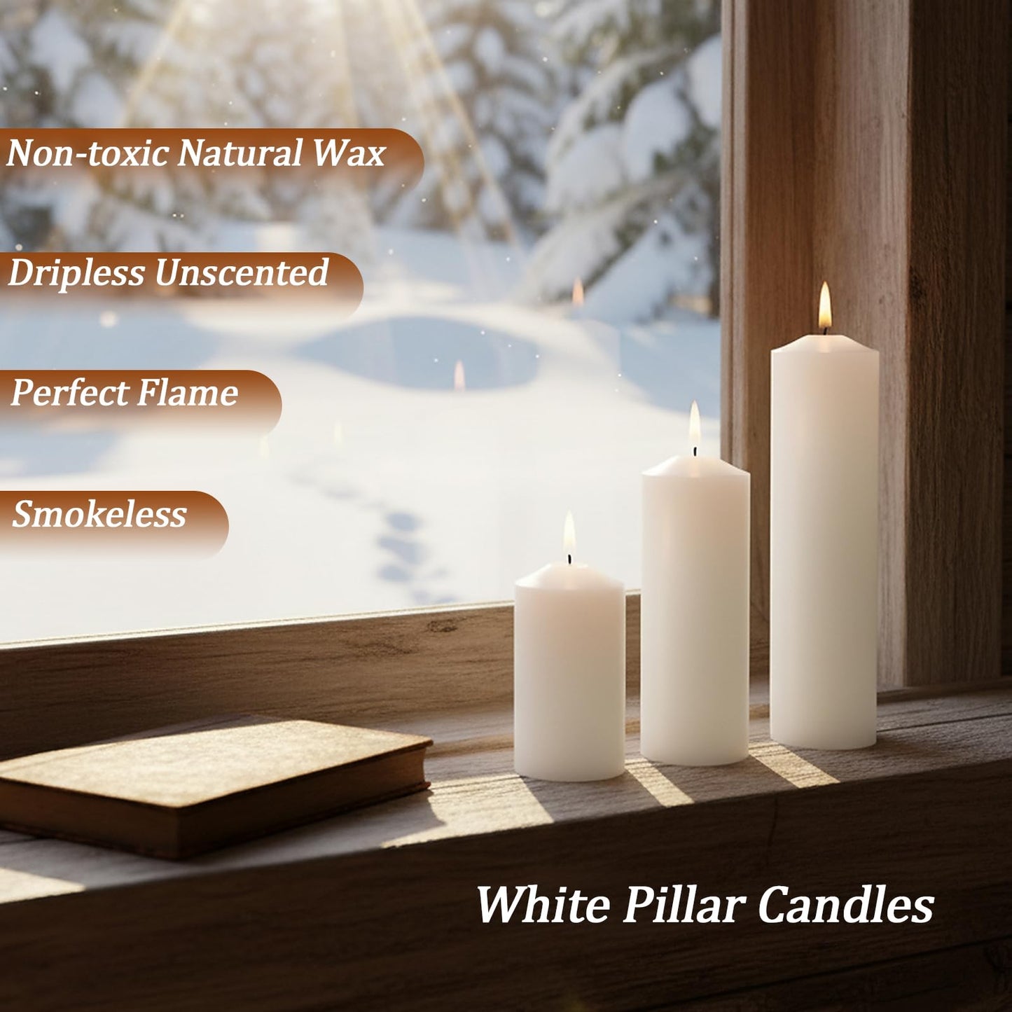 Trxvxo White Pillar Candles Bulk Set of 18,Hurricane Candles,3 Different Lengths 2 x 3/6/8 Inch (6 Each),Dripless Unscented Smokeless,Gives You a Better Atmosphere When Organizing an Event Party.