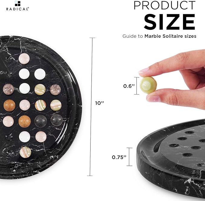 Marble Solitaire Game 10 Inch Black Handmade Peg Solitaire Board Game with Marbles Classic Marble Puzzle Game for Adults Modern Tabletop Brain Teaser