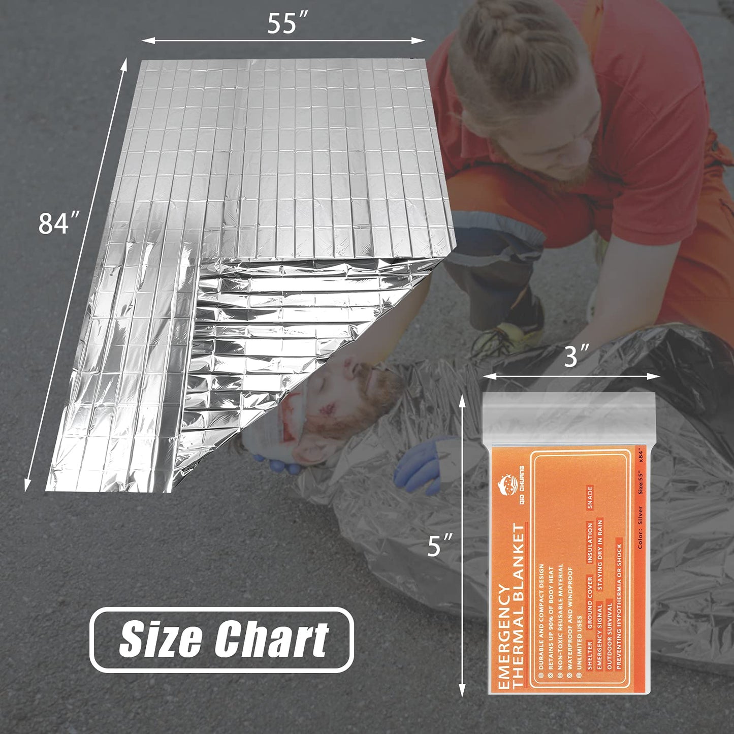 QIO CHUANG Emergency Mylar Thermal Blankets -Space Blanket Survival kit Camping Blanket (Pack of 6). Perfect for Outdoors, Hiking, Survival, Bug Out Bag ,Marathons or First Aid
