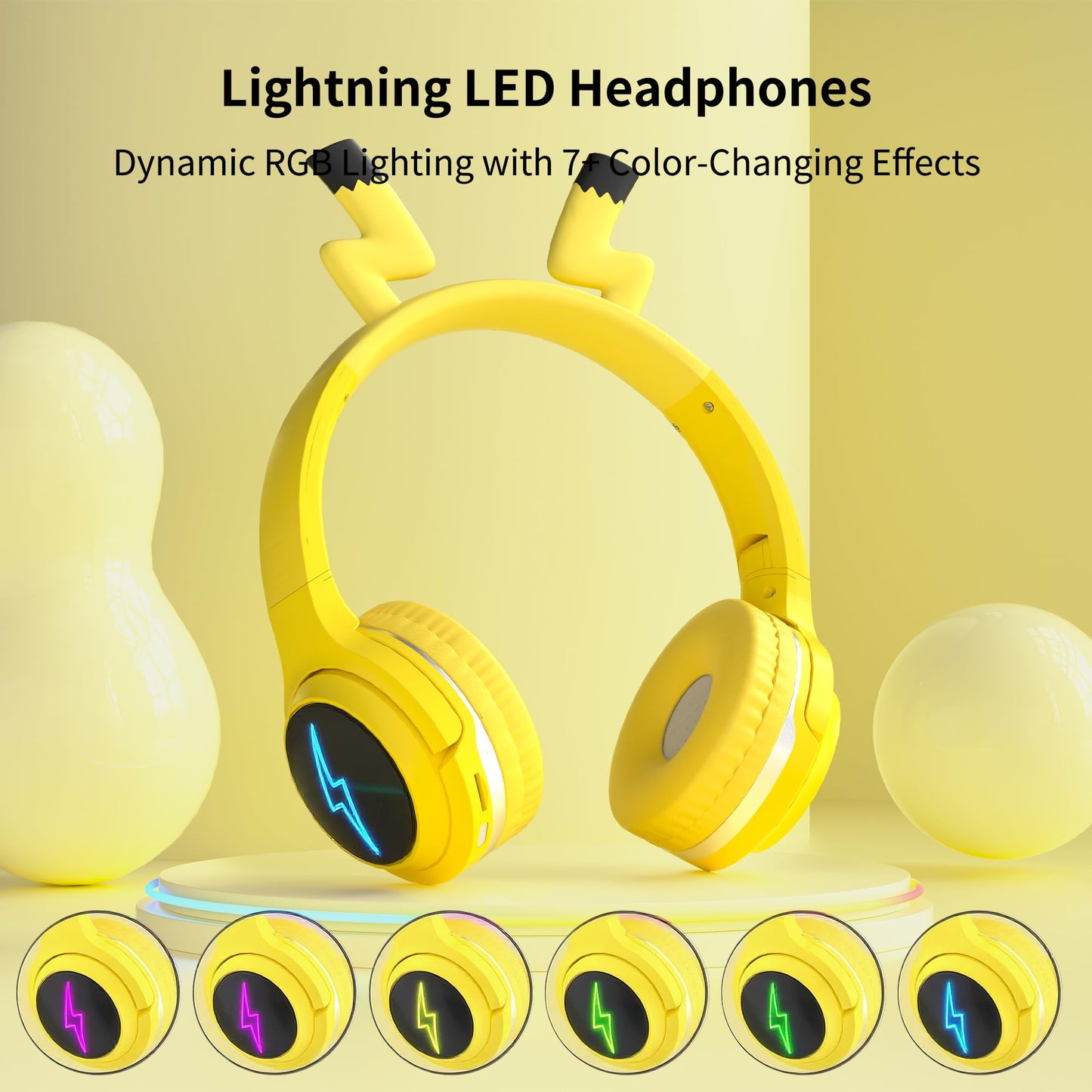 YLFASHION Wireless Kids Headphones with 7-Color LED Lights, 85dB Safe Volume & 40H Playtime – Ultra-Soft Over-Ear for School Travel
