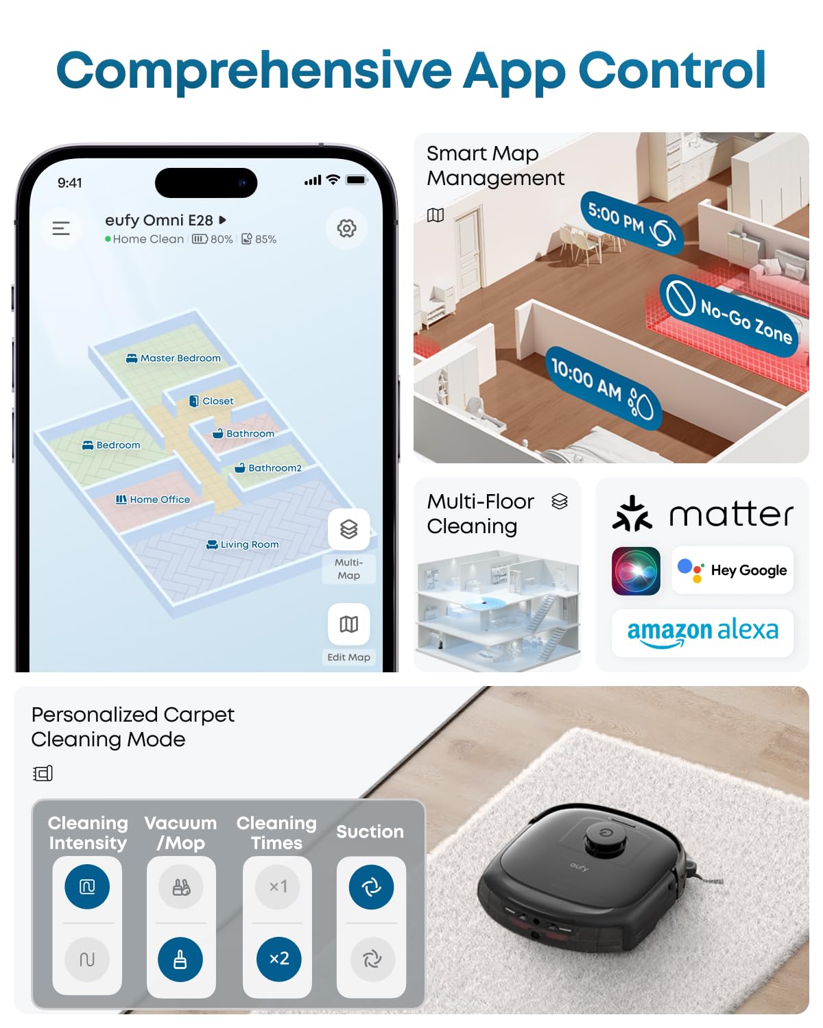 eufy Robot Vacuum E28, 20,000 Pa Suction, Roller Mop with HydroJet System, Portable Carpet for Deep Cleaning,All-in-One Robot Vacuum and Mop Combo, Zero-Tangling, Corner-to-Edge Cleaning (Upgraded)