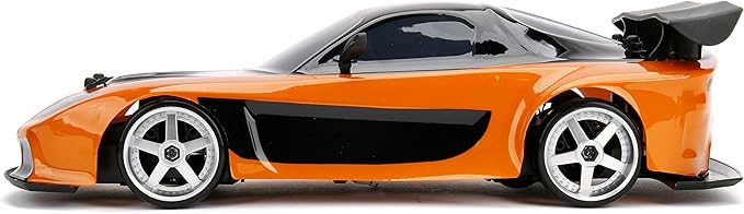 Jada Toys Fast & Furious Han’s Mazda RX-7 Drift RC Car 1: 10 Scale 2.4Ghz Remote Control Orange & Black Ready to Run USB Charging (Standard) (99700)
