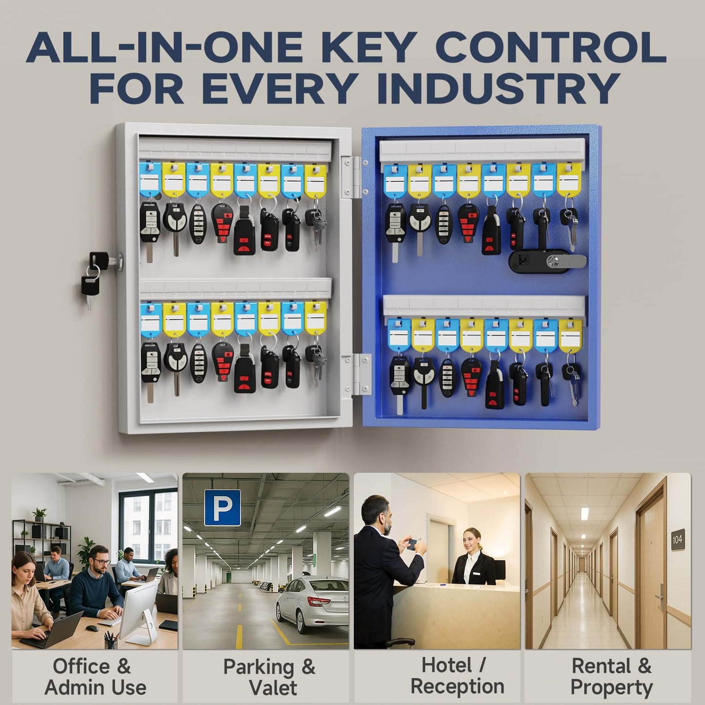 WeHere 32-Key Smart Key Lock Box with Key Management App(Track Key Borrow/Return), Keypad, Bluetooth & WiFi Unlock (Sold Separately), Wall-Mount Commercial Key Cabinet for School, Rental, Office