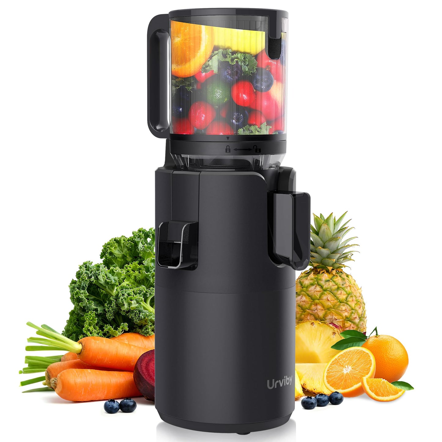 Cold Press Juicer, Double Press Technology Slow Masticating Juicer Machines, 5-Inch Feed Chute, High Juice Yield, Juice Extractor for Whole Fruits and Vegetabes, Easy to Clean, Black