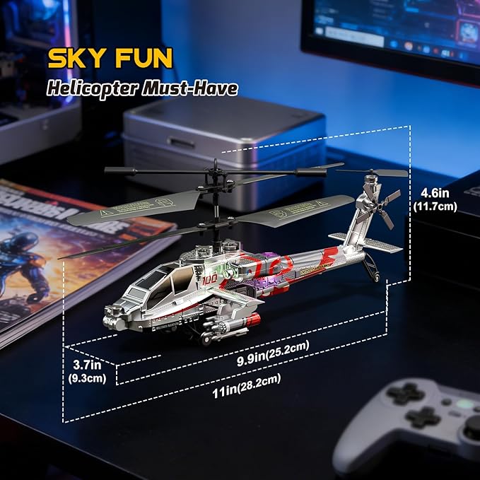 XIKOTEC RC Helicopter Remote Control Helicopter Toy for Kids Beginners and Adults with Altitude Hold Gyro & LED Light 2 Batteries & USB-C Charging Gift for Boys Ages 8-12(Silvery)