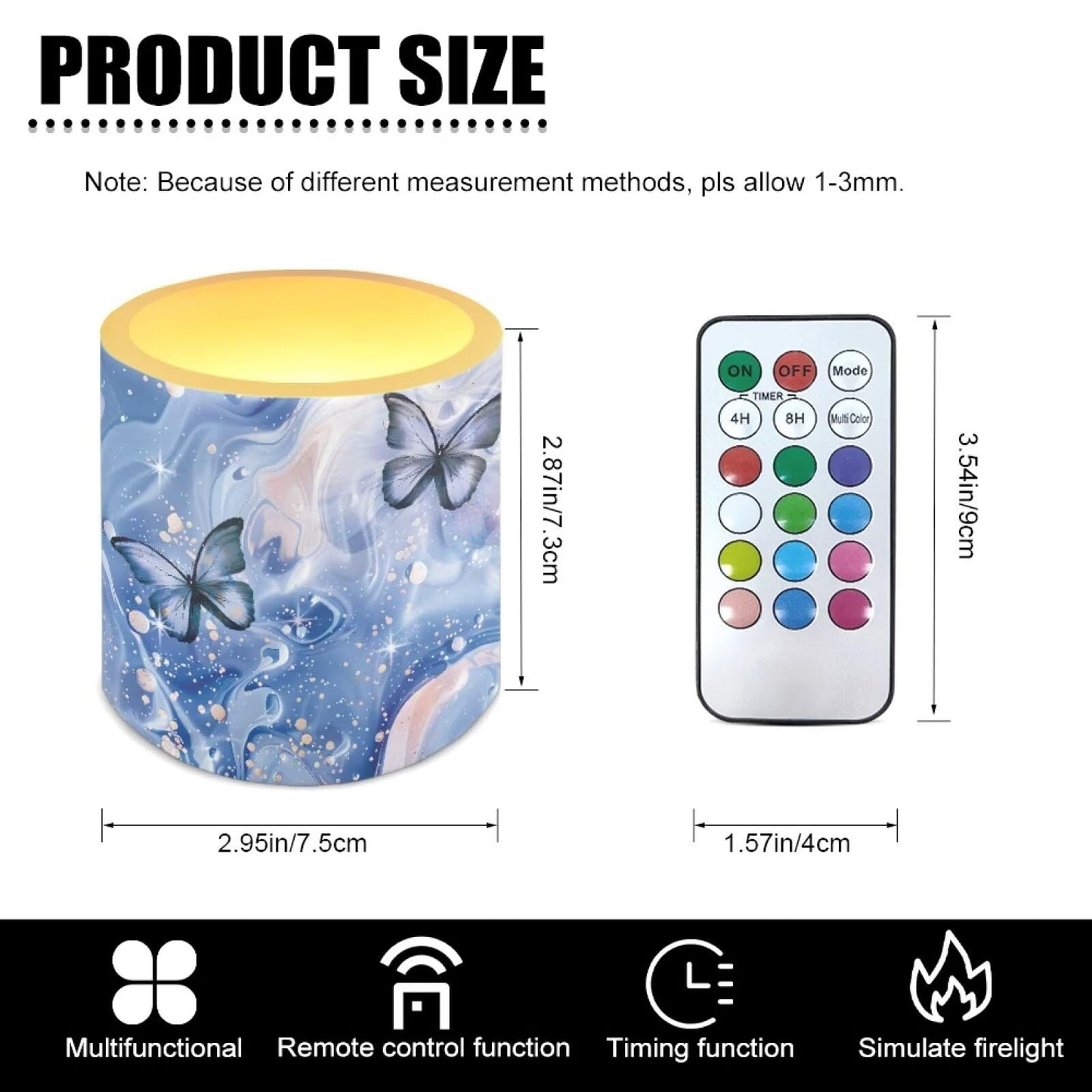 Cozeyat Navy Marble Flameless Candles 4 Pack Battery Operated LED Pillar Candles with Remote Control Timer Waterproof for Indoor Outdoor Use