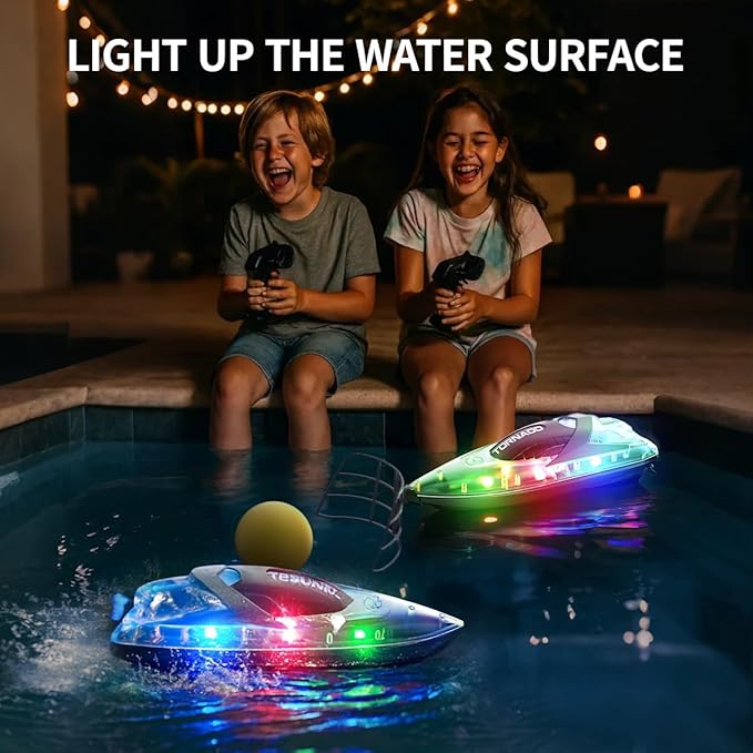 RC Boat 2 Pack Remote Control Boats for Kids & Adults15KM/H Twin-Screw Waterproof RC Boats with 2.4GHz RemoteLED Lights One-Key FlipDual Speed Modes4 Rechargeable BatteriesPool & Lake Ra
