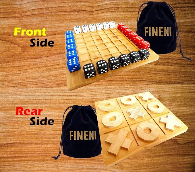 Dice Battle and TicTacToe Dual Sides Board Games Wooden Coffee Table Games for Adults 2~4 Player Bar Dice Games Indoor Tabletop Game & 4 Players Wood Table Top Dice Game (Dual(2~4)/Log)