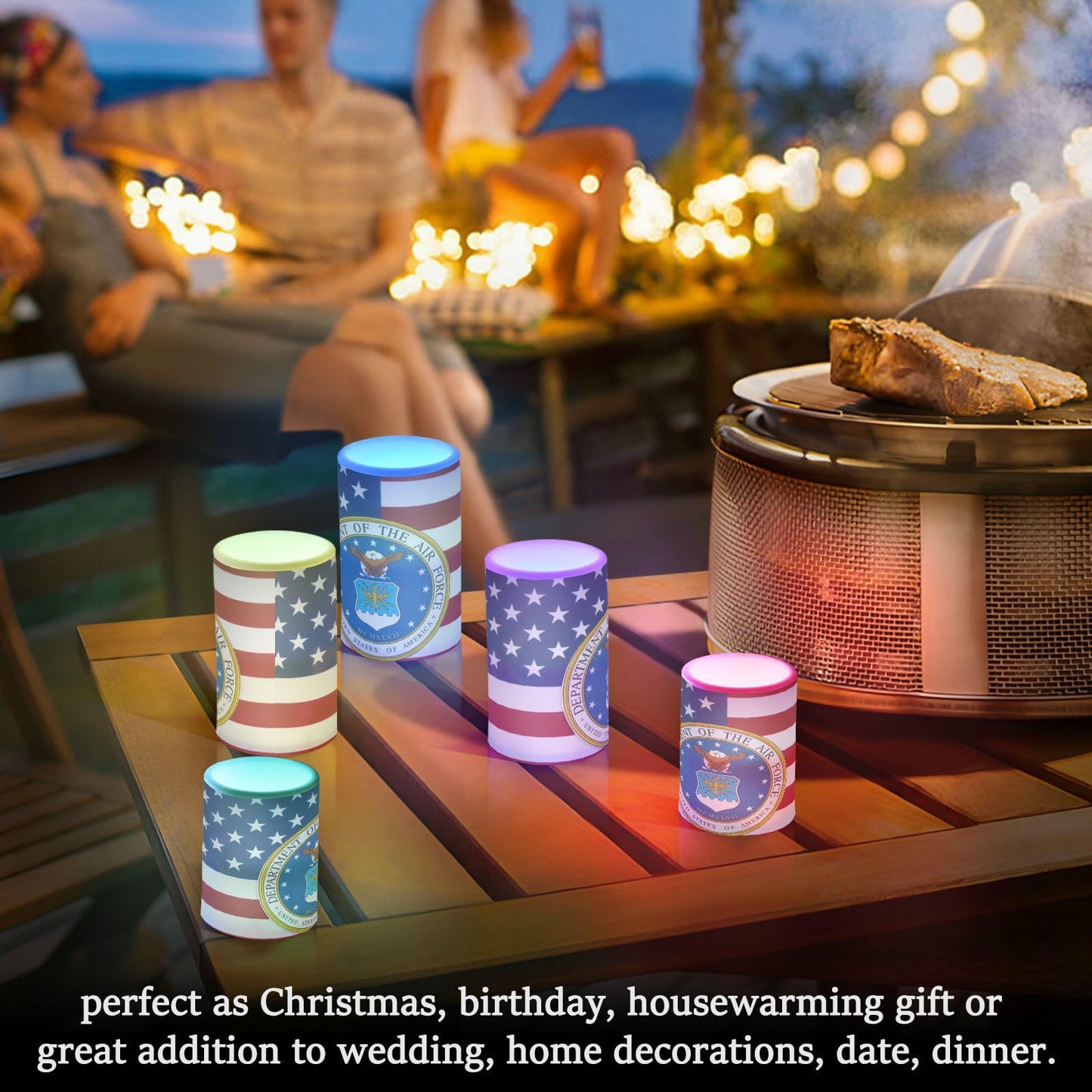 Eionryn American Flag United States Air Force Portrayed Flameless Candles Patriotic Stars and Stripes Battery Operated LED Candles with Remote Timer Electric Candles for Home Party Decor 2pcs