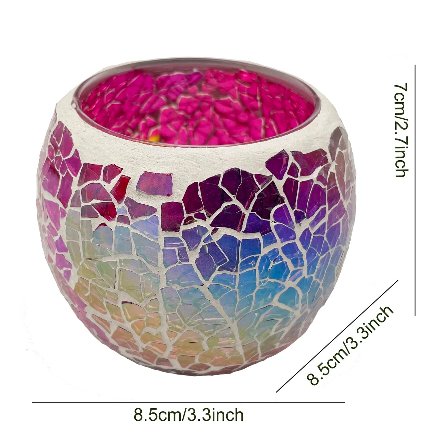 FlyEgg Romantic Mosaic Cracked Candle Holder,Candle Lamp Aromatherapy Candlescape Bowl for Valentine's Christmas Table Centerpiece,Party Decoration (Red)