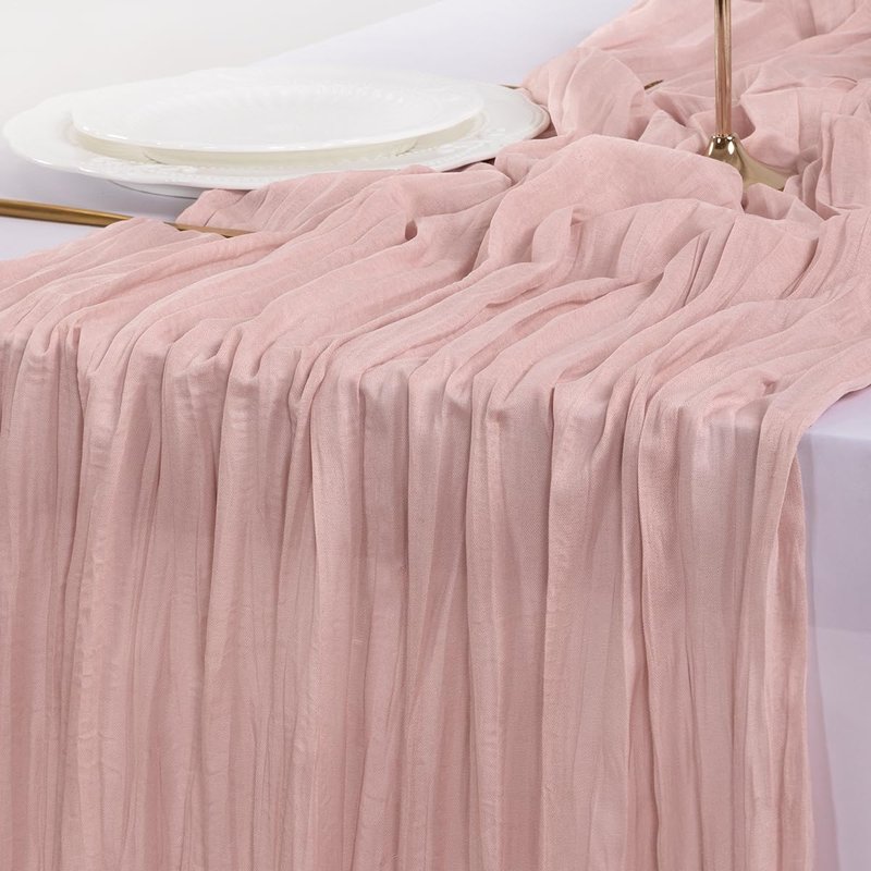 Socomi 3pcs Pink Cheesecloth Table Runner Summer Boho Rustic Gauze Dusty Pink Farmhouse 120 inch 10FT Cheese Cloth Sheer Runner for Wedding Party Baby Shower Birthday Home Decor