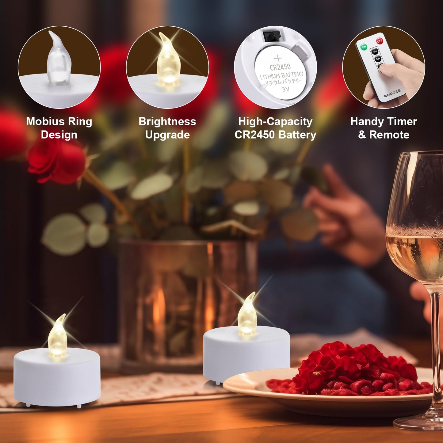 Mookray 24Pack Remote Control LED Tea Lights Battery Operated Flameless Candles Realistic and Bright Flickering Long Lasting 400 Hours Electric Candles for Christmas Home Party Wedding Decor (White)