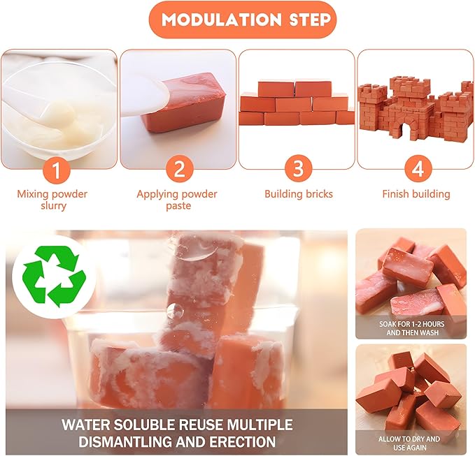 Knight Bricklayer Brick and Mortar Construction Set Clay Mini Bricks & Cinder Blocks DIY Mini House Kit STEM Building Toy Kids Brick Mortar Set Reusable Blocks Ages 8+ Birthday Gift