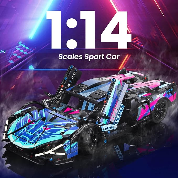 PIKARO Sports Race Car Building Blocks Set for Boys & Adults - 1:14 MOC Toys Car Building Kit Racing Car Model Kits as Birthday Gifts for Kids and Boys Age 8-12 8-14