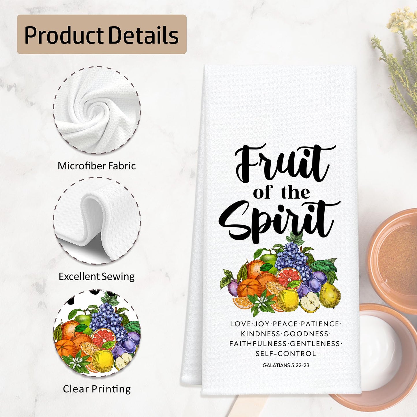 BASGIATH WAR COLLEGE Christian Waffle Kitchen Towels,Scripture Hand Towels, Fruit of The Spirit Bible Verse Dish Towel with Floral Design, Inspirational Gifts for Women, Housewarming or Christmas